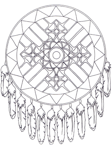 Native American Dreamcatcher Mandala Coloring Page